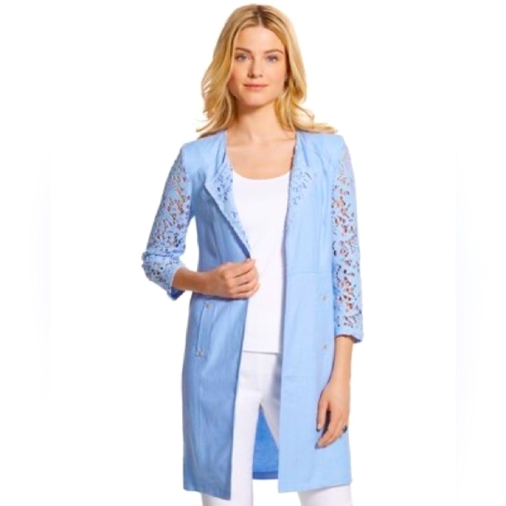 Chicos Lovely Lace Mix Duster Jacket Parisian blue